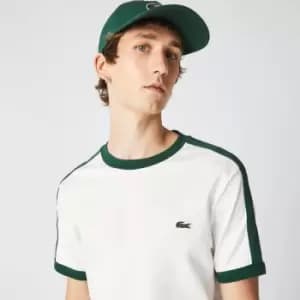 Image of Mens Lacoste Regular Fit Contrast Collar T-Shirt Size 5 - L White