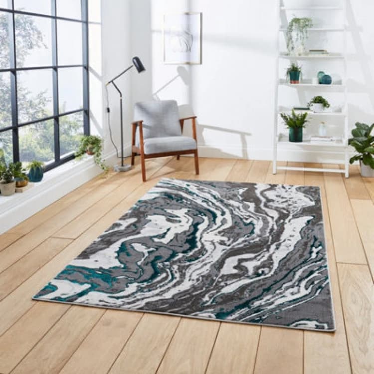 Image of Think Rugs Apollo Grey/Green Rectangle 160 x 220cm Polypropylene Modern Abstract GR584, Grey APGR584GRGR1622