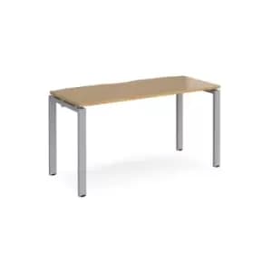 Image of Bench Desk Single Person Starter Rectangular Desk 1400mm Oak Tops With Silver Frames 600mm Depth Adapt