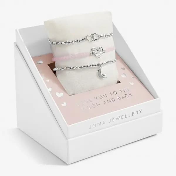Image of Gift Box Love You To the Moon Back Silver Plated Set Of 3 Bracelet C712
