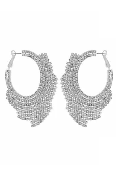 Image of Silver Crystal Diamante Shower Hoop Earrings