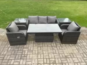 Image of Fimous 5 Seater Outdoor Dark Grey Rattan Lounge Sofa Complete Set with Adjustable Table and Side Tables