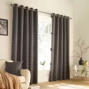 Image of Furn. Ellis Windowpane Check Ringtop Eyelet Curtains (Pair) Polyester Grey (168X183Cm)