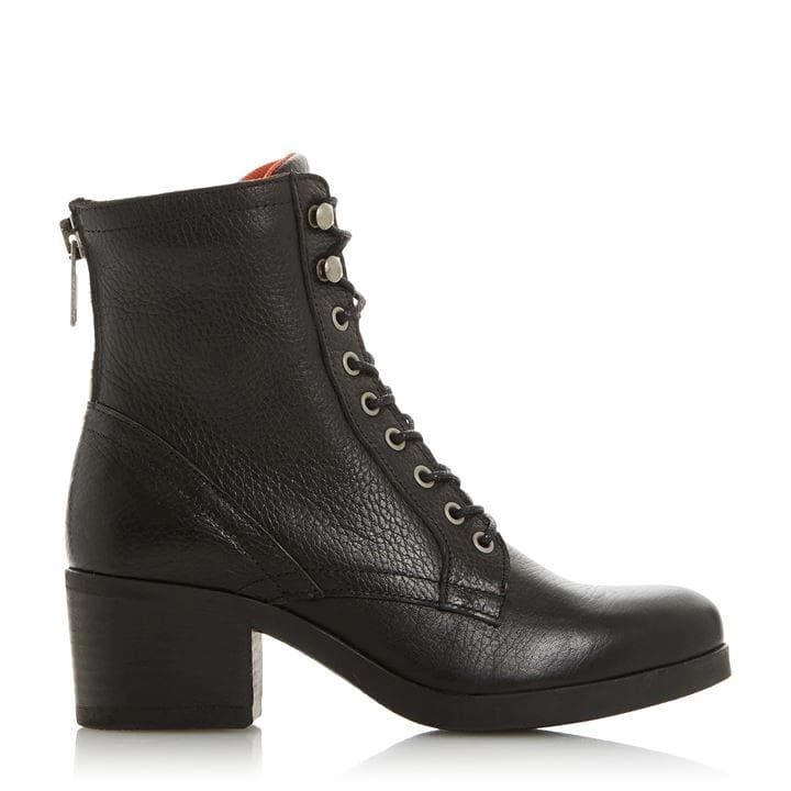 Image of Bertie Black Leather 'Painter' Mid Block Heel Shoes Boots - 3