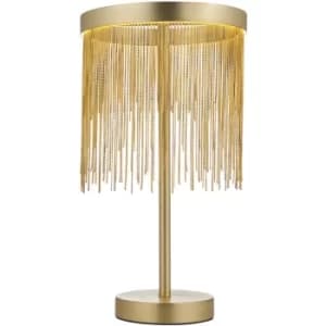Image of Endon Zelma LED Table Lamp Light Fine Gold Chain Waterfall Effect Satin Brass with Inline Switch