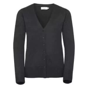 Image of Russell Collection Ladies/Womens V-neck Knitted Cardigan (2XL) (Charcoal Marl)