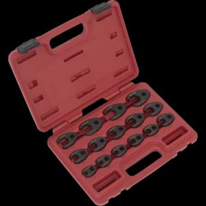 Image of Sealey 15 Piece 3/8" Drive Crow Foot Spanner Set Black Metric 3/8"