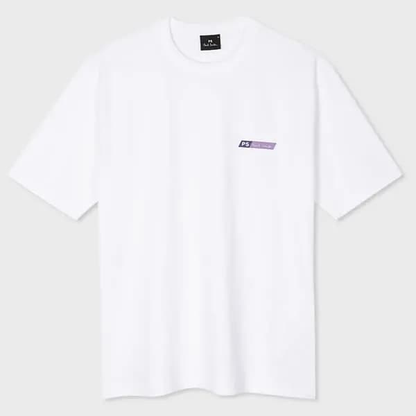 Image of Paul Smith White PS Slant Logo Cotton-Blend T-Shirt