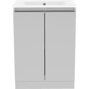 Image of Atlanta Double Door Floor Standing Basin Unit With Basin Pearl 600mm in Grey MFC