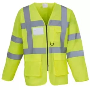 Image of Yoko Mens Executive Hi-Vis Long Sleeve Safety Waistcoat (Pack of 2) (L) (Hi-Vis Yellow)