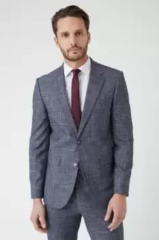 Image of Mens Slim Fit Navy Textured Pow Check Suit Jacket