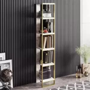Image of Decorotika Polka 5-Tier Bookshelf, Multifunctional Shelving Unit, Easy Assembly, With Metal Frame, For Living Room, Bedroom, Kitchen- White And White