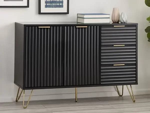 Image of Julian Bowen Murano Black and Gold 2 Door 3 Drawer Large Sideboard