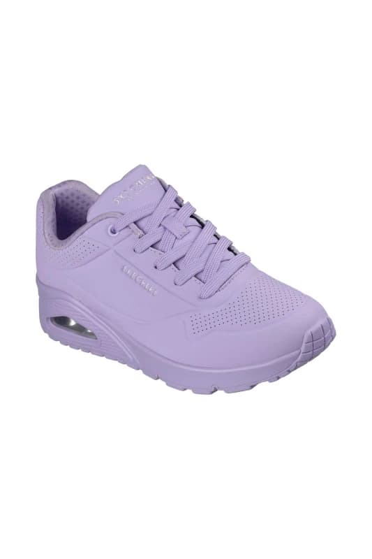 Image of Skechers Womens UNO STAND ON AIR Lace Up Sneaker Purple/Lavendar in Purple Size: 8 Purple Female 8