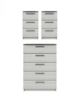 Image of Taylor Ready Assembled 3 Piece Package - 5 Drawer Chest And 2 Bedside Chests