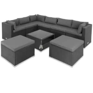 Image of Poly Rattan Lounge XXL 7cm 15cm Cushions Table Safety Glass Plate 5mm Weatherproof Garden Terrace Patio Furniture Corner Lounge Outdoor