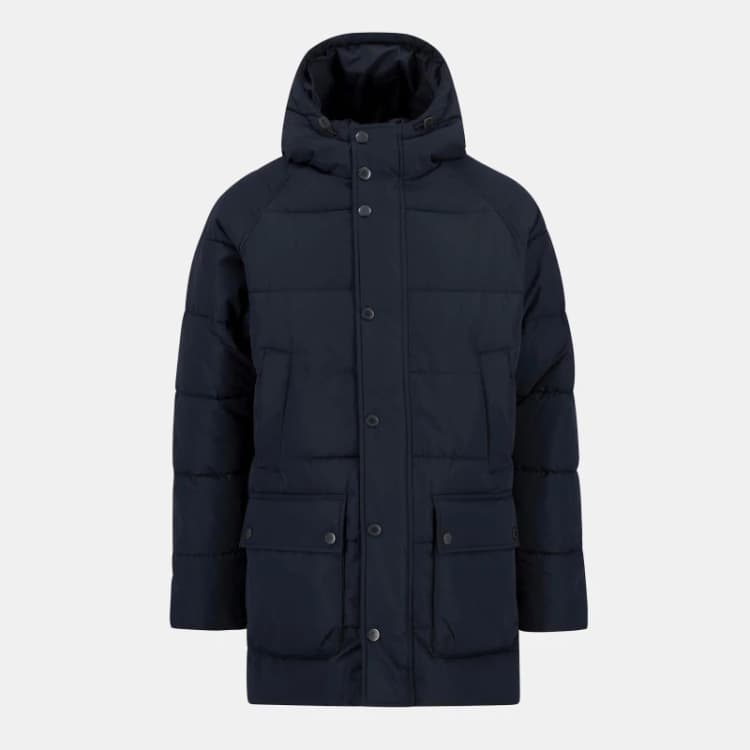 Image of Barbour Mens Bedale Hooded Long Sleeve Long Puffer Jacket Dark Navy NY91 male XL