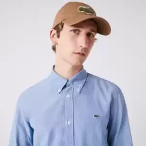 Image of Lacoste Mens Slim Fit Cotton Chambray Shirt Size 15 Blue