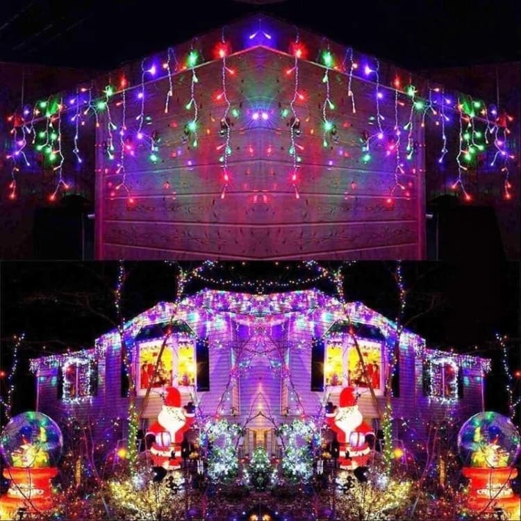 Image of Shatchi 480 Warm White ICICLE LED Lights Clear Cable with 8 Effects Multifunction Auto Memory Indoor/Outdoor Christmas Multi