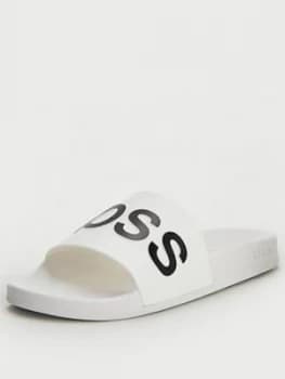 Image of Hugo Boss Bay Slides White/Black Size 10 Men