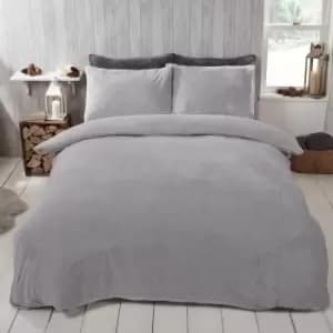 Image of Grey Teddy Fleece Duvet Set - King