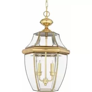 Image of IP23 2 Bulb Chain Lantern Light Highly Polished Brass LED E14 60W