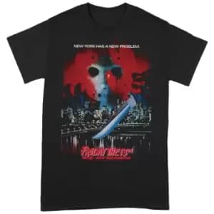Image of Friday The 13th Unisex Adult Jason Takes Manhattan T-Shirt (M) (Black/Red/Blue)