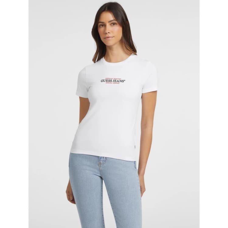 Image of Guess Womens GJ American Cotton-Mix Fitted Baby Tee Pure White female 8 (XS)