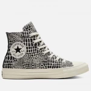 Image of Converse Womens Chuck Taylor All Star Croc Print Hi-Top Trainers - Egret/Black - UK 3