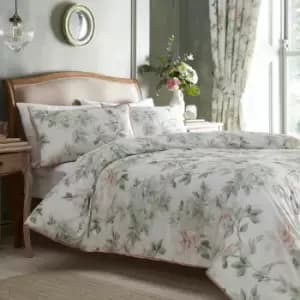 Image of Campion Floral 100% Cotton 200 Thread Count Duvet Cover Set, Green/Coral, King - Appletree Heritage