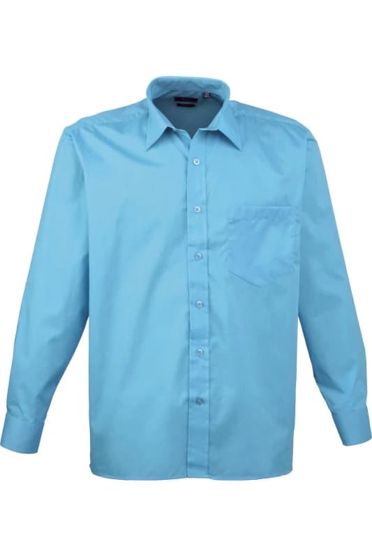 Image of Premier Premier Men Poplin Long-Sleeved Formal Shirt in Turquoise Turquoise One Size Male 5055805353771
