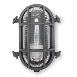Image of Outdoor Wall Light Oval Bulkhead Security IP64 Garden Lantern - Grey