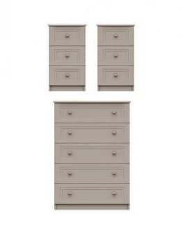 Image of Reid 3 Piece Ready Assembled Package - 5 Drawer Chest And 2 Bedside Cabinets