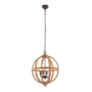 Image of 4 Light Spherical Pendant Mango Wood, Dark Bronze Paint, E14