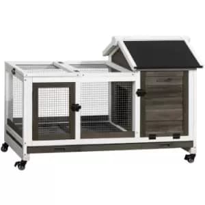 Image of PawHut Wooden Rabbit Hutch, Small Animal House w/ Wheels, Removable Tray - Brown