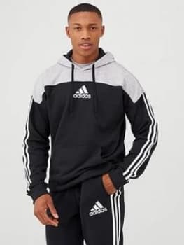 Image of Adidas 3 Stripe Panel Overhead Hoodie - Black/Grey Size M Men