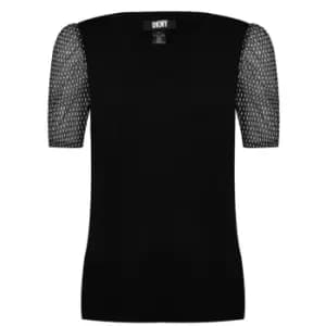 Image of DKNY Mixed Media Short Sleeve Blouse Womens - Black