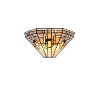 Image of Tiffany Wall Lamp, 2 x E14, White, Grey, Black, Clear Crystal