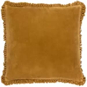 Image of Bertie Washed Cotton Velvet Cushion Saffron