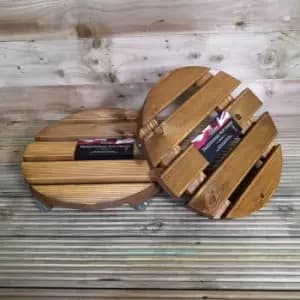 Image of Pack of 2 Tom Chambers Handcrafted Heavy Duty Round Traditional Wood Garden Patio Plant Flower Pot Stand Caddy Trolley Dolly on Strong Metal Castor