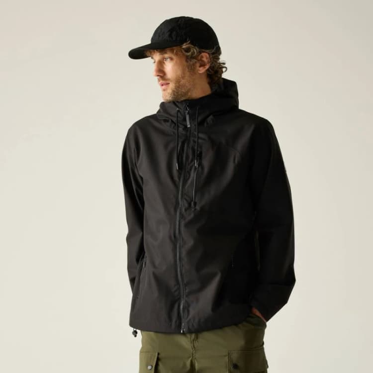 Image of Regatta Mens Frankie Lighweight Hooded Waterproof Jacket in Jet Black Size: 3XL Jet Black Male 3XL