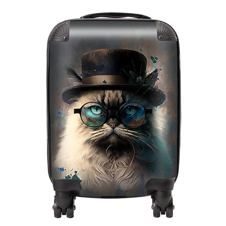 Image of Warren Reed - Designer Birman Cat Face Glasses & Hat Splashart Suitcase Size: Small Multicolor Unisex Small