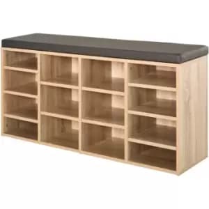 Image of Multi-Storage Shoe Rack 14 Compartments Cushion Moving Shelves Home Brown - Homcom