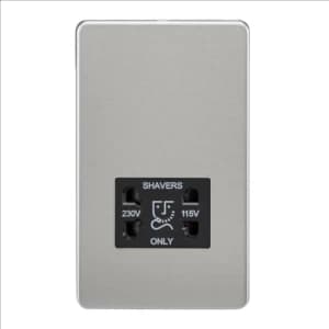 Image of KnightsBridge Screwless Brushed Chrome Shaver Socket Dual Voltage 115/230V - Black Insert