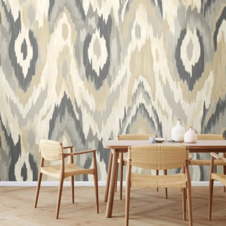 Image of Origin Murals Watercolour Ikat Wall Mural in Grey Size: W350cm x H280cm Grey Unisex W350cm x H280 cm