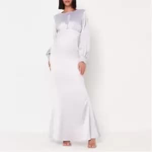 Image of Missguided Ruched Satin Fishtail Maxi Dress - Purple