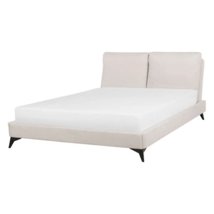 Image of Beliani Bed Chenille Melle 140 X 200 Cm (Eu Double) Light Beige