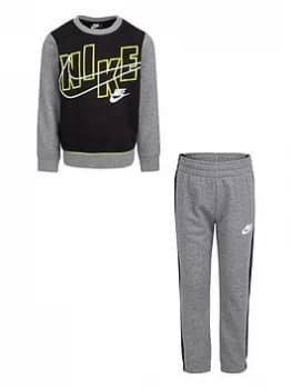 Image of Nike Younger Boys Color Block Crew and Joggers 2 Piece Set - Grey, Size 5-6 Years