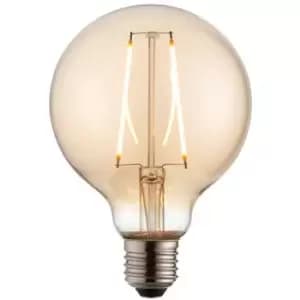 Image of 95mm GLOBE LED Filament Light Bulb AMBER GLASS E27 Screw 2W Warm White Lamp