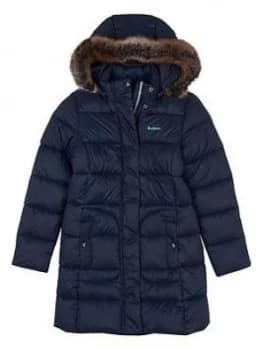 Image of Barbour Girls Bridled Quilt Faux Fur Hooded Coat - Navy, Size 10-11 Years, Women